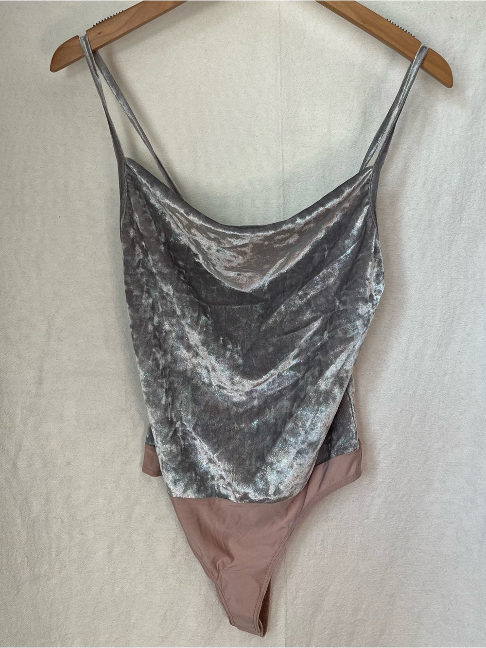 NWT Amanda Uprichard Corey Silver Velvet Cowl Neck Bodysuit S